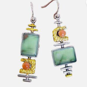 Green and Yellow Floral Dangle Earrings with Vintage Charm